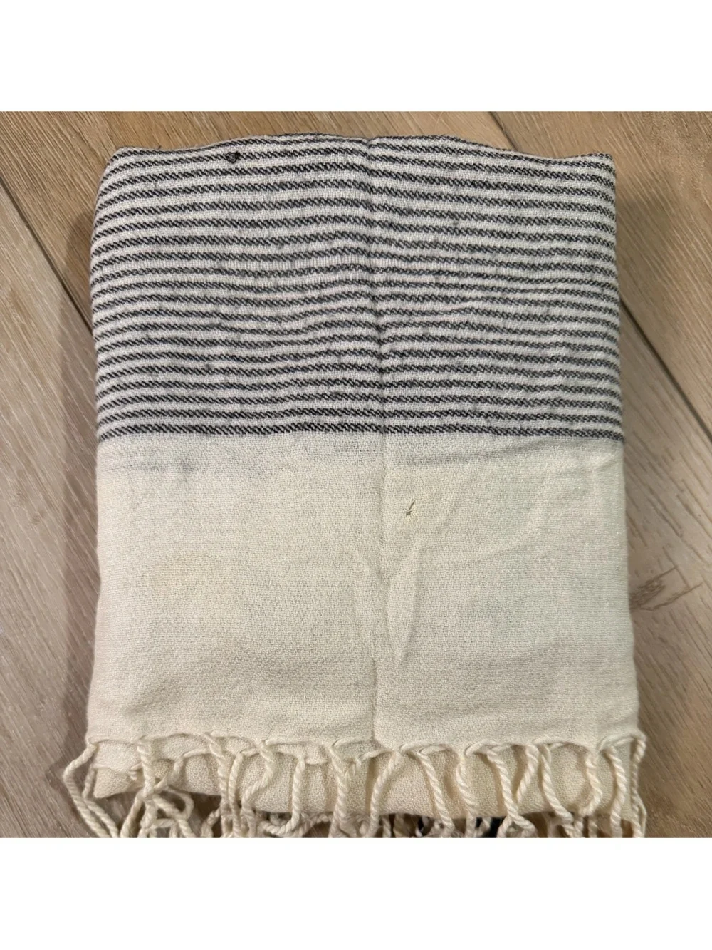 Maurices Black and Cream Striped Scarf with Fringe